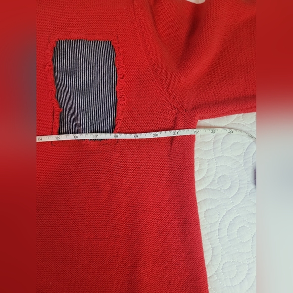 Vintage Red Striped Patch Sweater | Red & Pinstripe | Large - Picture 9 of 11